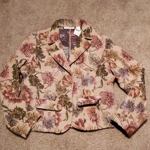 Vtg Boho Chic Floral Tapestry Blazer sz XL